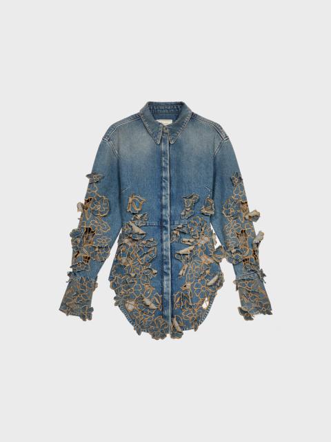 DENIM SHIRT WITH INSET EMBROIDERY