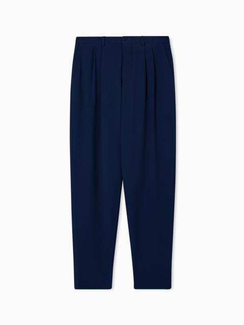 STRETCH WOOL SEERSUCKER DOUBLE-PLEAT TROUSERS