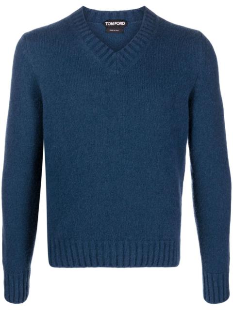 ribbed-knit V-neck jumper