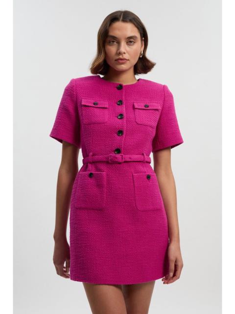 Petite Textured Tweed Belted Tailored Mini Dress