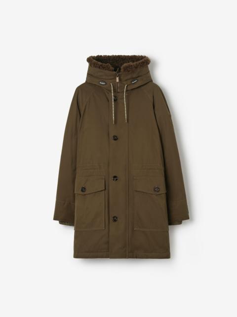 Shearling Trim Gabardine Parka
