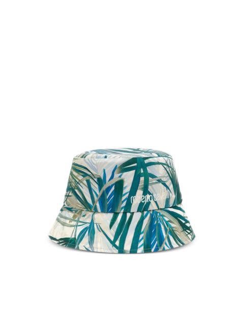 palm-print embroidered-logo bucket hat