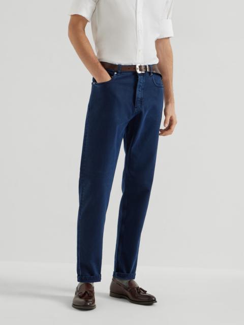 Garment-dyed iconic fit five-pocket trousers in denim