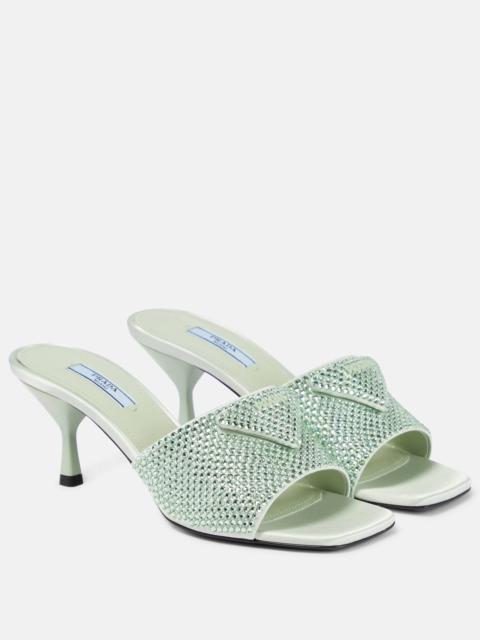 Crystal-embellished satin mules