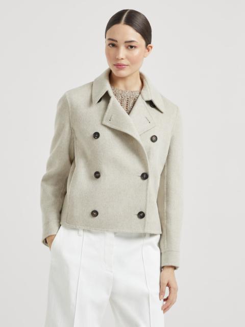 Hand-crafted cropped pea coat in cashmere double beaver cloth with monili