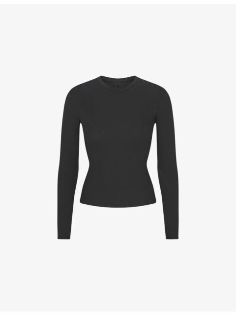 Round-Neck Long-Sleeve Stretch-Cotton Jersey Top