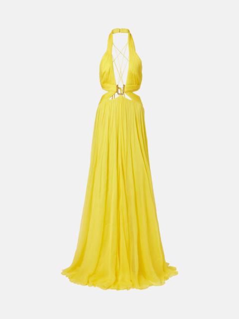 Cutout silk chiffon gown