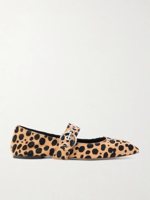 Uma Eyelet-embellished Leopard-print Pony Hair Mary Jane Ballet Flats