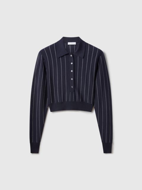 Collared Pinstripe Long-Sleeve Top