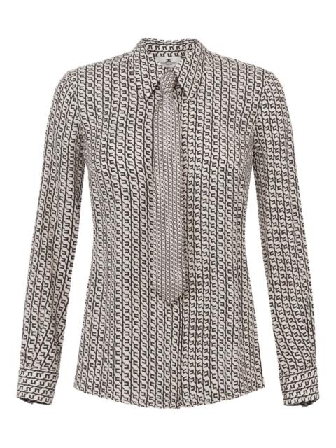 geometric-print tie-neck blouse