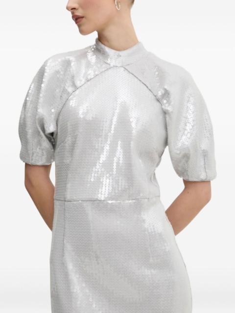 puff-sleeve sequinned dress