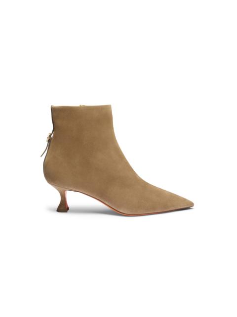 Women's beige suede mid-heel ankle boot