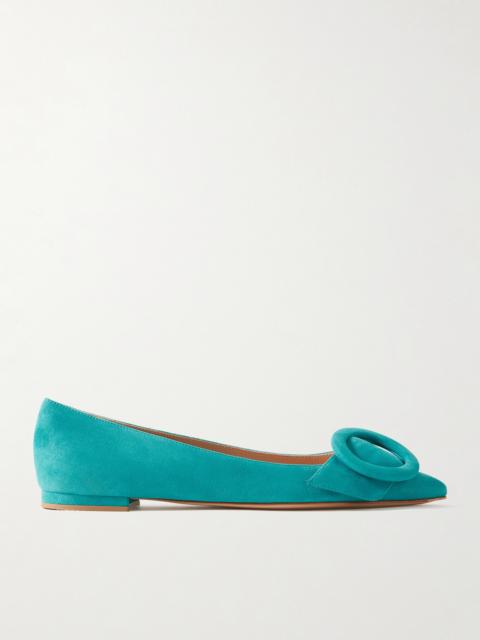 Buckled Suede Point-toe Flats