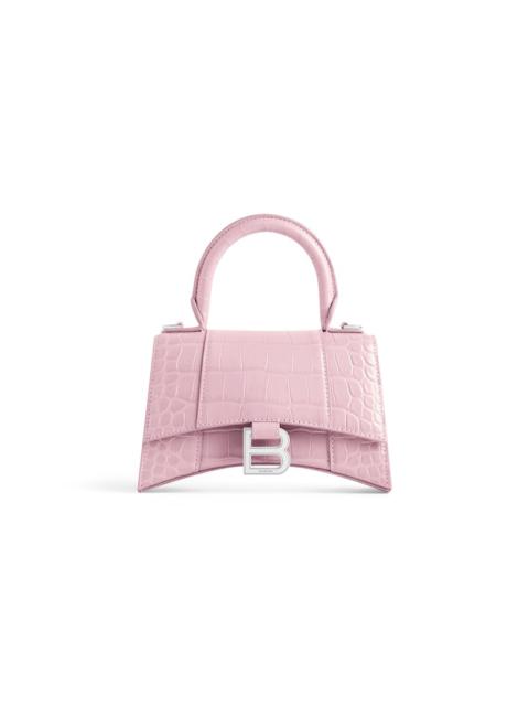 Women's Hourglass Xs Handbag Crocodile Embossed in Pink