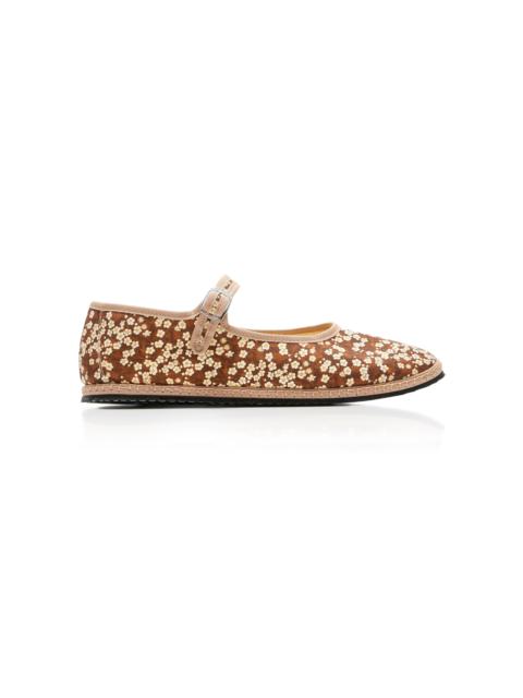 Exclusive Riviera Floral Canvas Mary Jane Flats brown