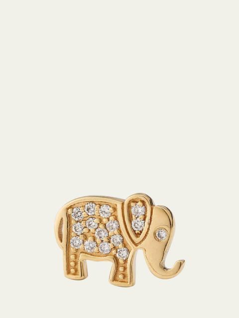 14k Yellow Gold Diamond Elephant Stud Earring, Single