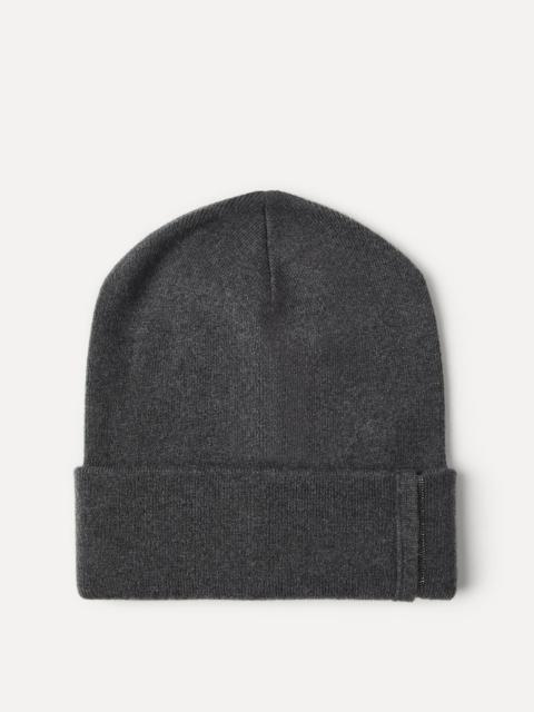 Cashmere rib knit beanie with monili