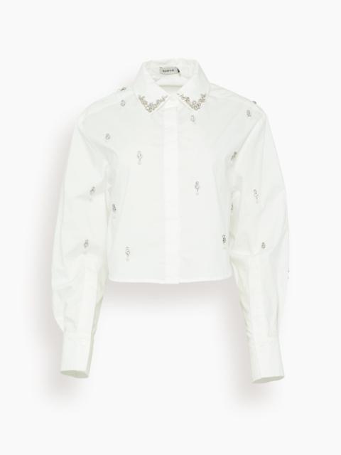Renata Embellished Cropped Button Down Shirt in White