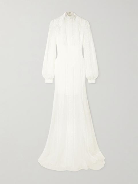 Theia embroidered tulle gown Off-white