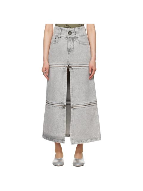 Gray Zipper Denim Maxi Skirt