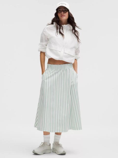 Stretch Woven Ruffle-Waist Midi Skirt
