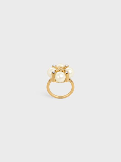 Les Perles Celine Ring in Strass, Resin Pearls and Brass with Gold Finish