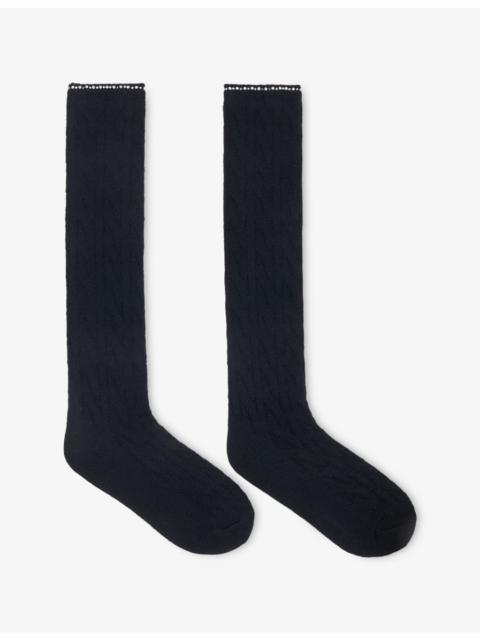 Rhinestone-Embellished Knee-High Wool-Blend Socks