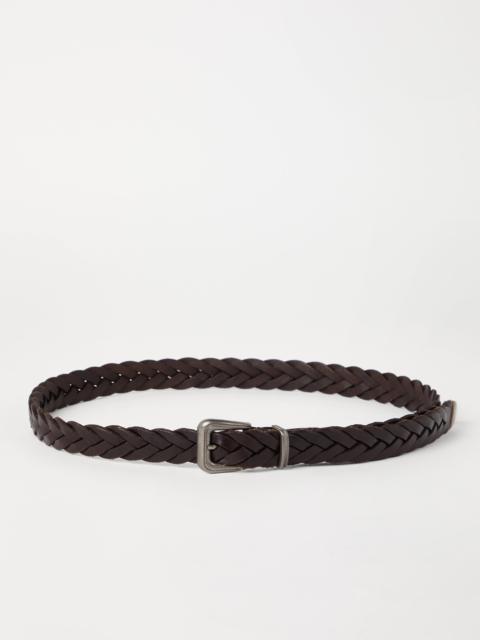 Braided leather belt with monili