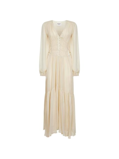 pleated V-neck maxi dress