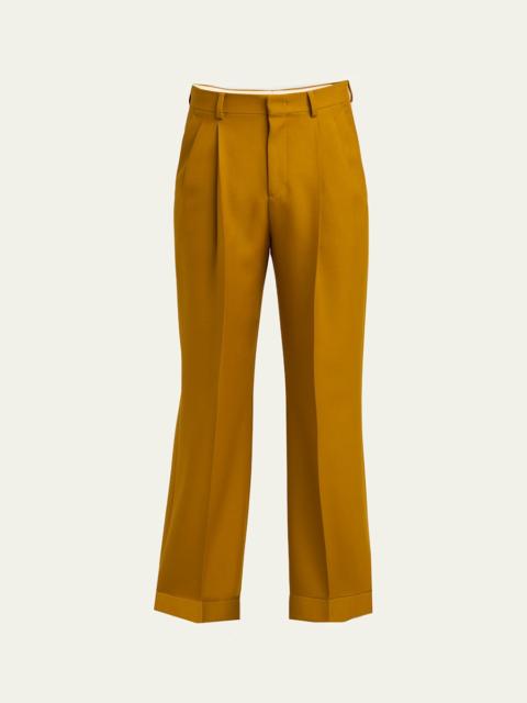 Men's Light Brown Pleated Wool-Blend Trousers