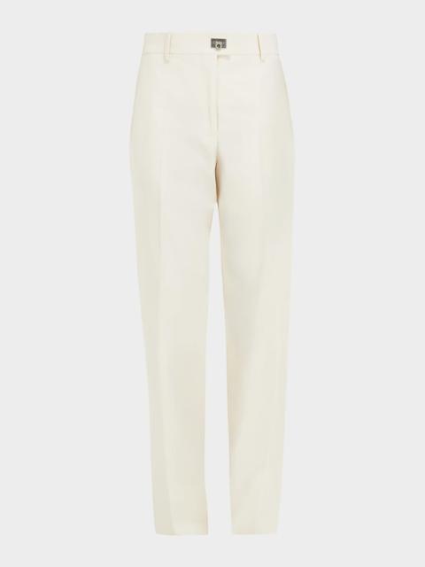 Cotton-Silk Canvas Turn Lock Straight-Leg Pants