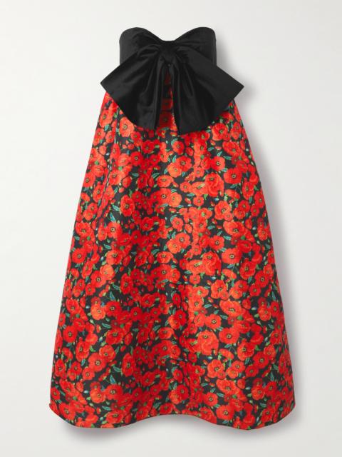 Charlotta Strapless Bow-detailed Floral-print Taffeta Midi Dress