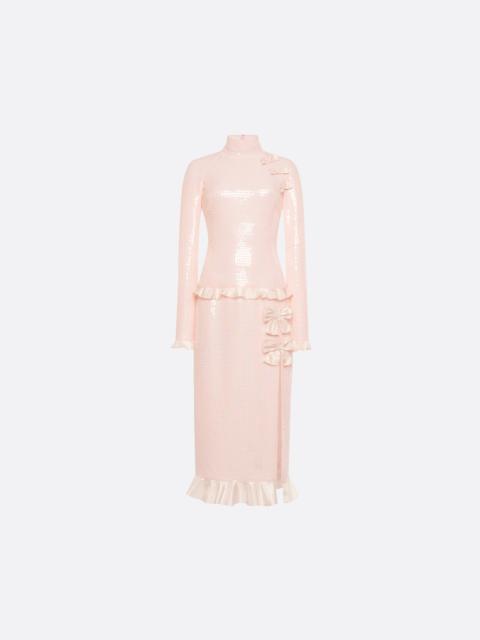 SEQUIN-EMBROIDERED SILK HIGH NECK MIDI DRESS
