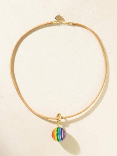 14-karat Gold, Enamel And Leather Necklace