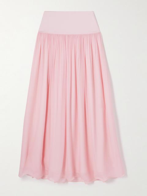 Solene Pleated Satin-trimmed Chiffon Maxi Skirt