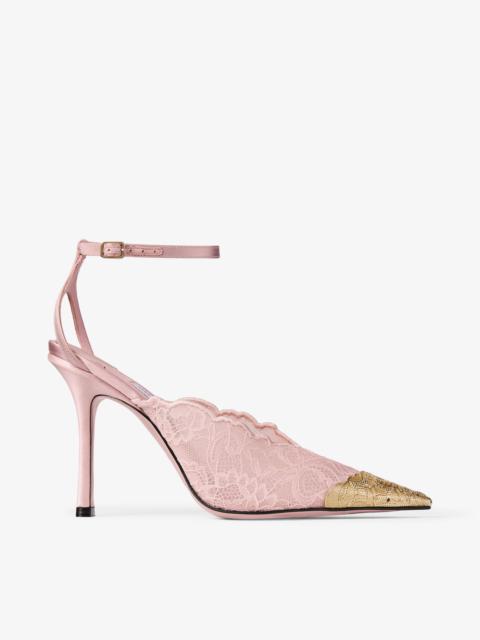 Faiz 100
Rose Jimmy Choo Lace Pumps with Metal Lace Detail