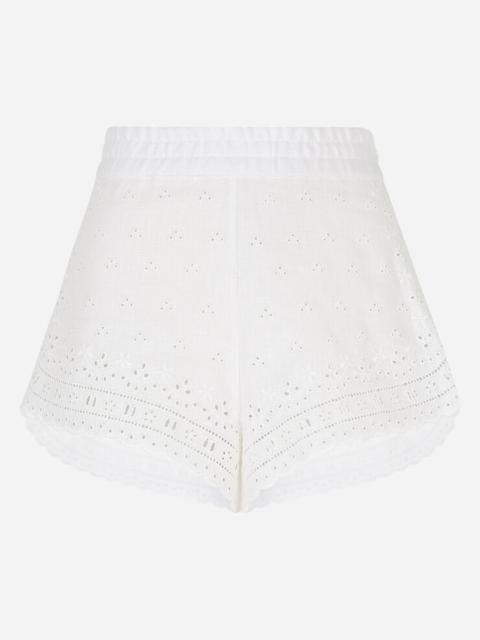 Embroidered linen shorts