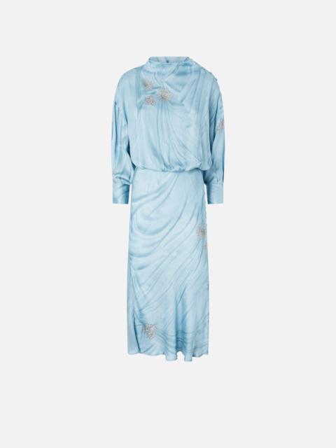 FLUID MIDI DRESS WITH PLACED JEWEL PRINT