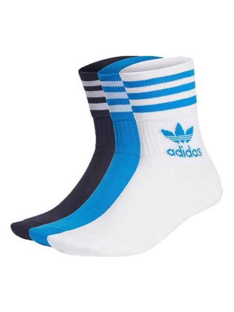 adidas originals Unisex Mid Cut Crw Socks 3 Packs White/Blue/Black H32334