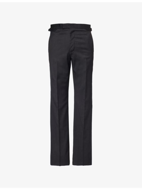 Adjustable-tab unhemmed straight-leg regular-fit wool trousers
