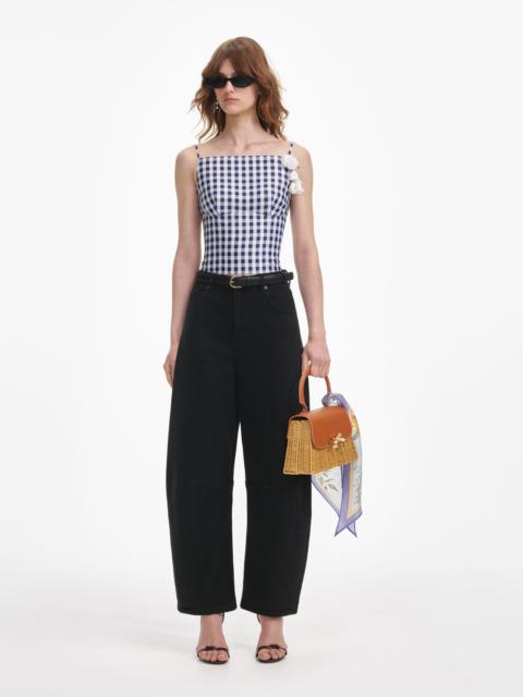 Navy Gingham Taffeta Top