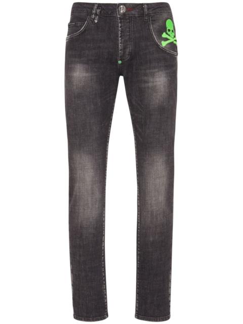 Skull-print straight-leg jeans