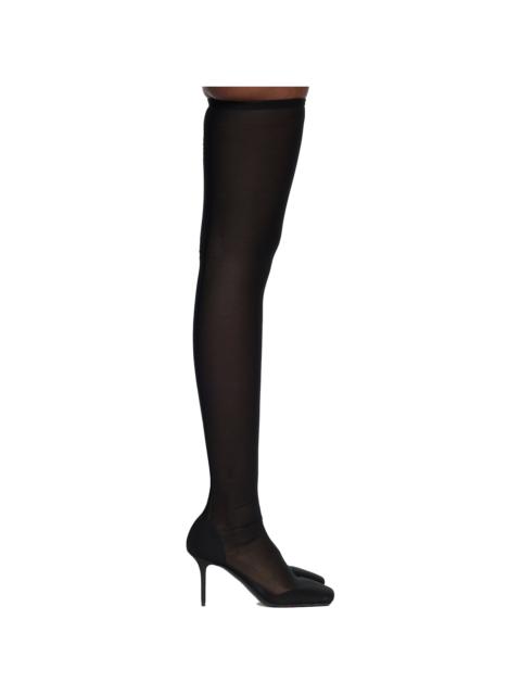 Black Square Toe Mesh Thigh Boots