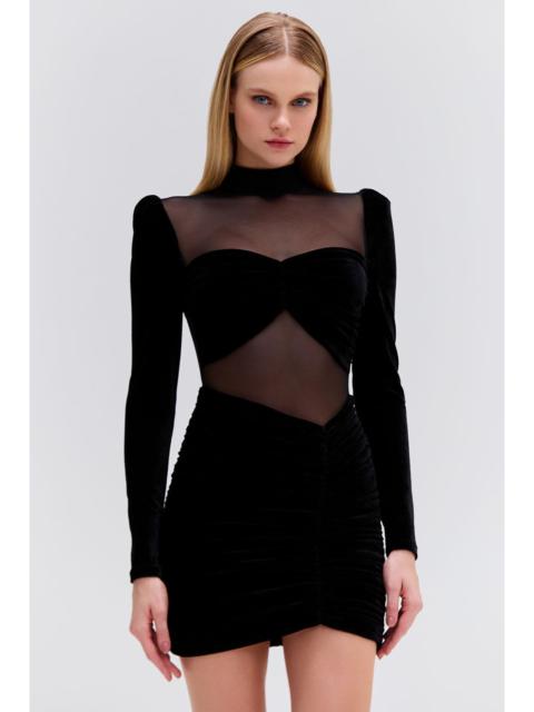 VELVET AND STRETCH TULLE MINI DRESS