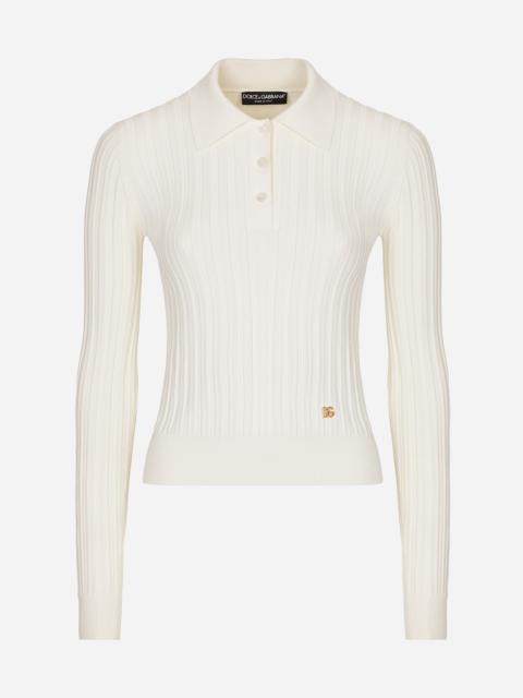 Cropped ribbed viscose polo-shirt with DG logo