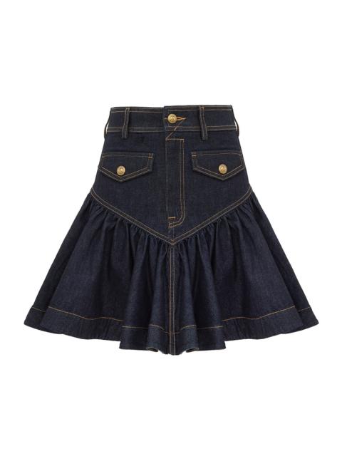 DENIM FRILL MINI SKIRT