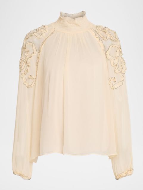 Magdalena Long-Sleeve Silk Blouse