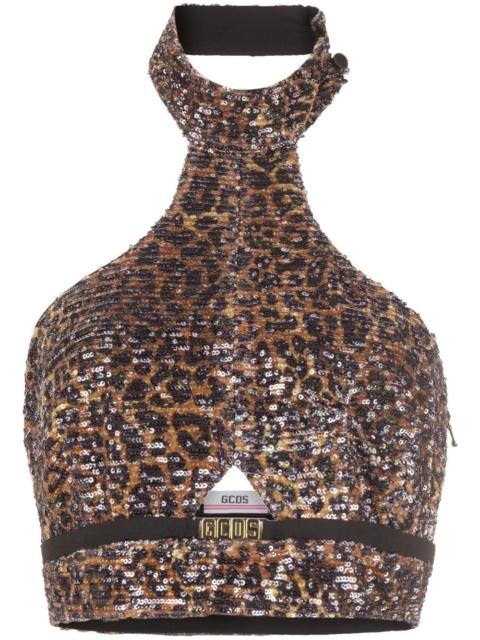 leopard-print halterneck top