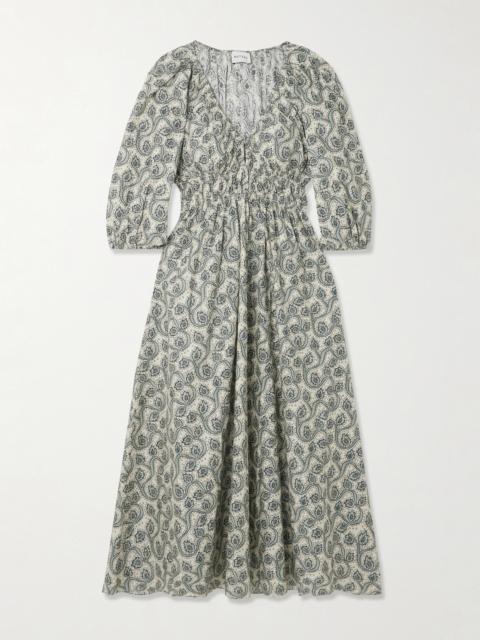 Shirred Paisley-print Organic Cotton Midi Dress