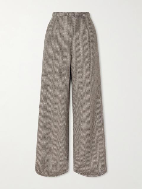 Belted Herringbone Wool And Cashmere-blend Wide-leg Pants